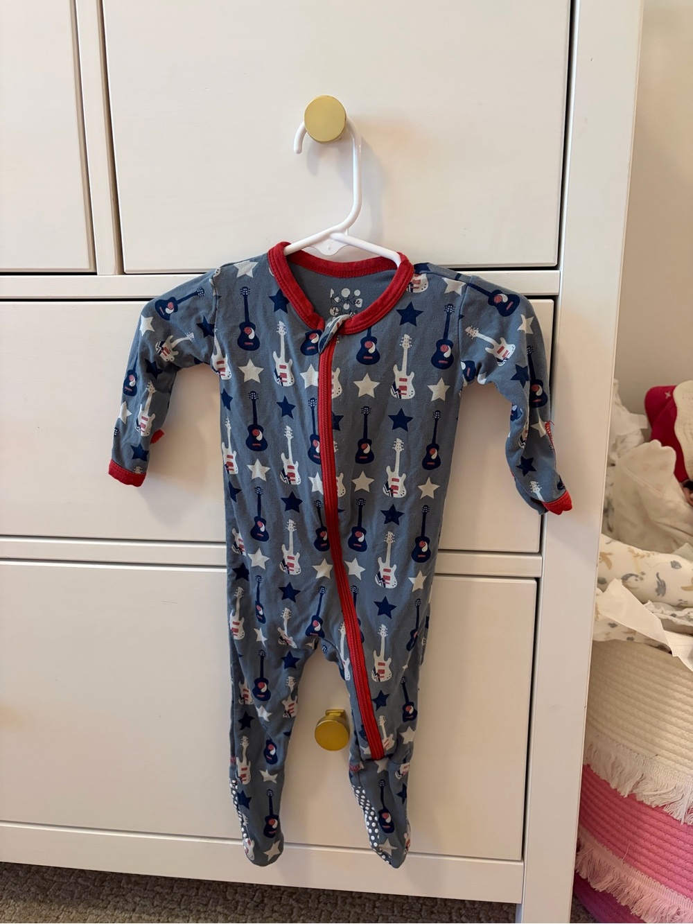 KicKee Pants Bamboo Footie 3 6M Guitar Print Patriotic Soft Cozy